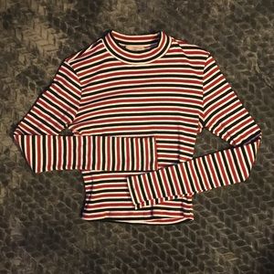 Red, Black and White Stripe Fitted Top